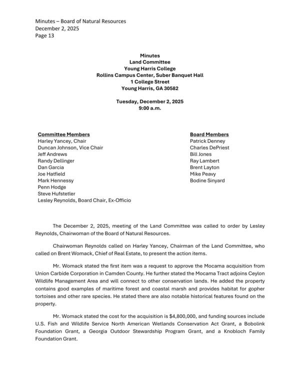 [Minutes, Land Committee, December 2, 2025]