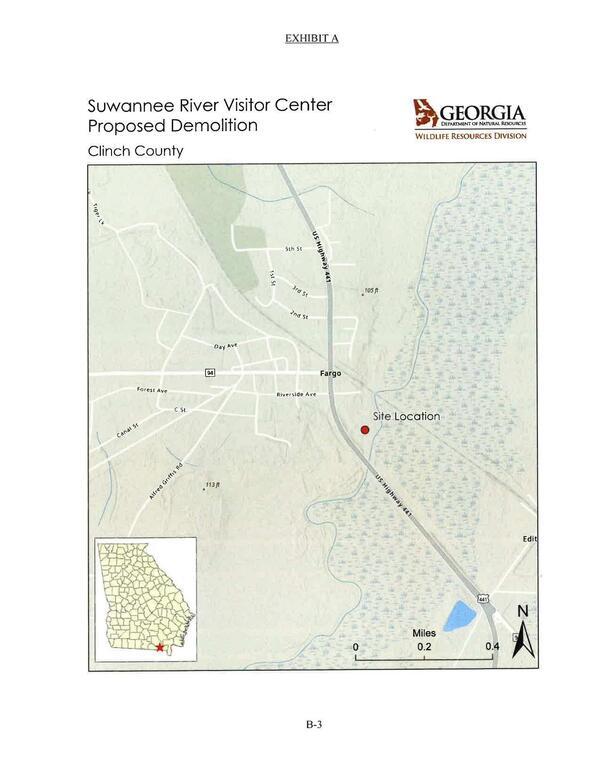 [Map: EXHIBIT A. Suwannee River Visitor Center Proposed Demolition]