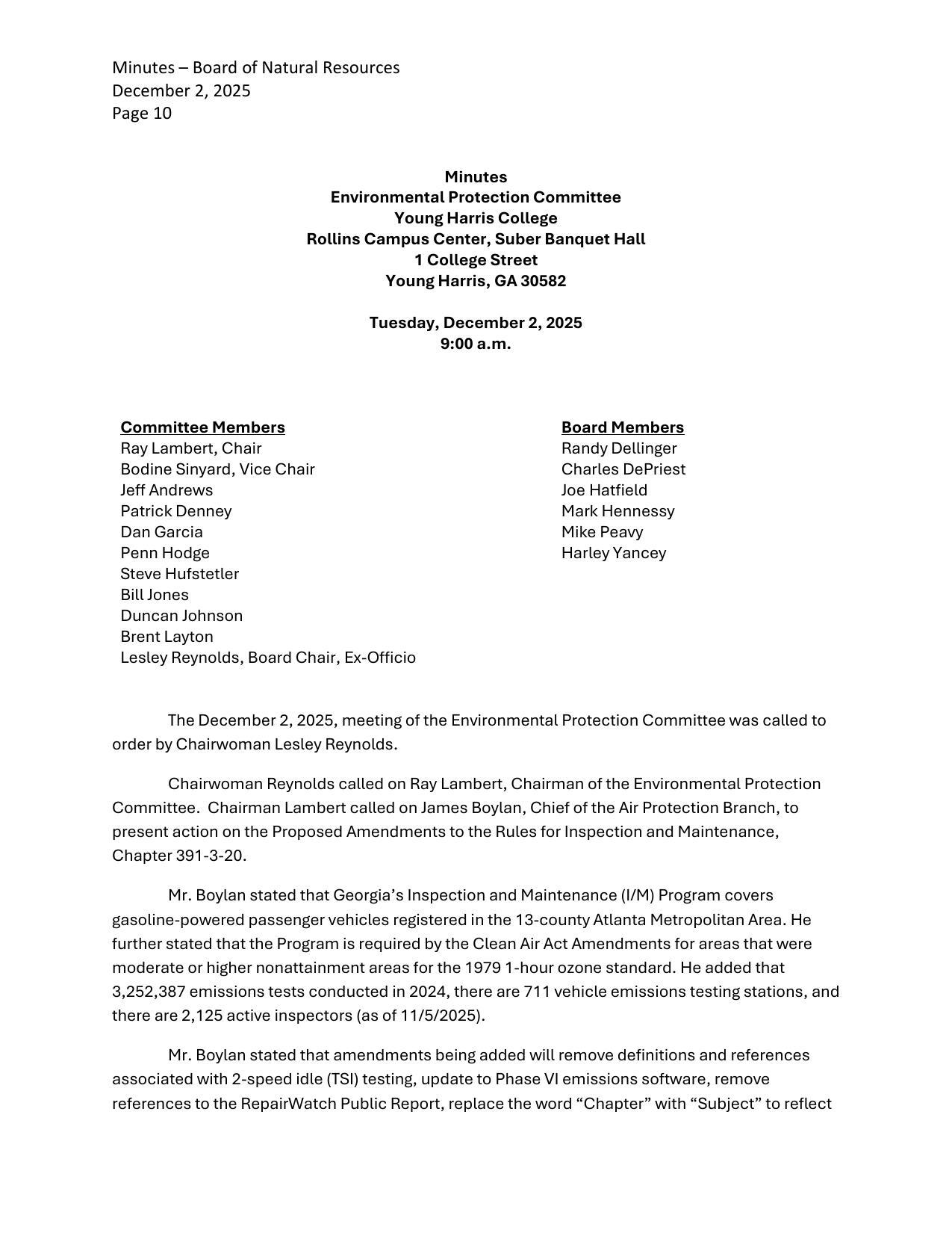 Minutes, Environmental Protection Committee, December 2, 2025