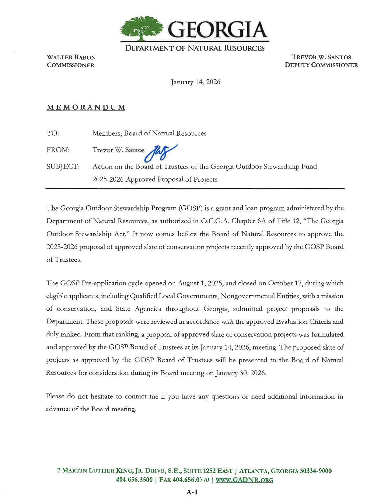 Georgia Outdoor Stewardship Fund 2025-2026 Approved Proposal of Projects