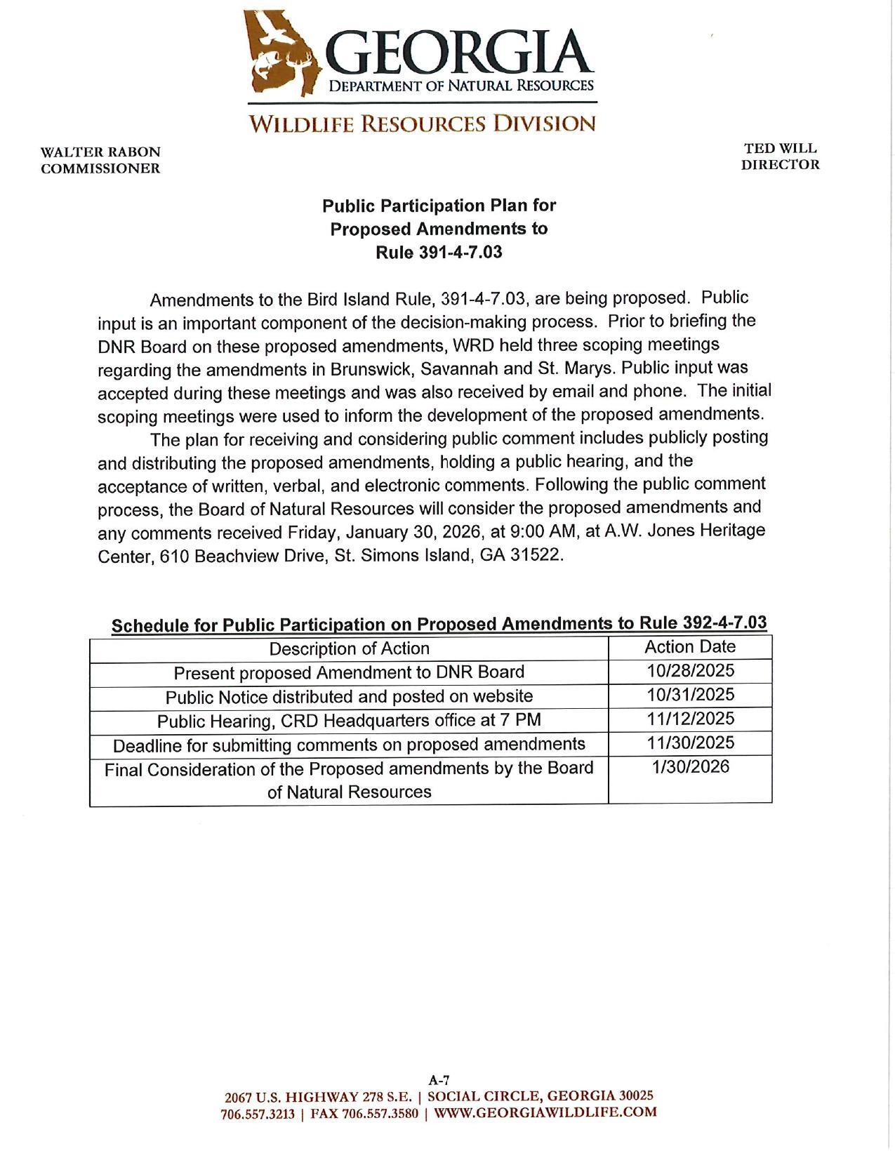 Public Participation Plan for Proposed Amendments to Rule 391-4-7.03