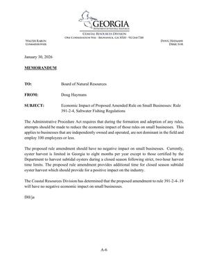[Economic Impact of Proposed Amended Rule on Small Businesses: Rule 391-2-4, Saltwater Fishing Regulations]