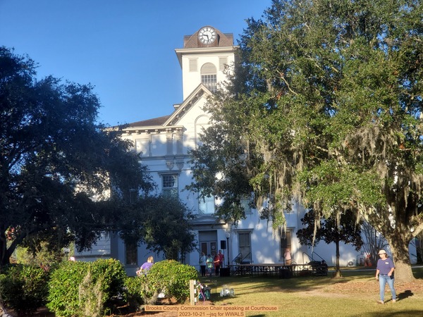[Brooks County Commission Chair speaking at Courthouse, 2023-10-21 --jsq for WWALS]