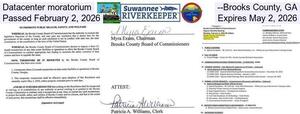 [Datacenter moratorium --Brooks County, GA, Passed February 2, 2026, Expires May 2, 2026]
