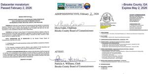 [Datacenter moratorium --Brooks County, GA, Passed February 2, 2026, Expires May 2, 2026]
