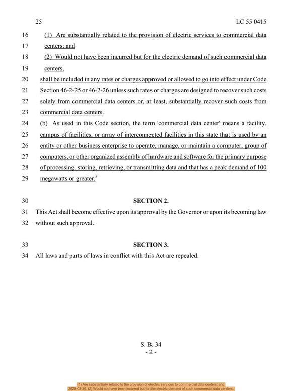 [(1) Are substantially related to the provision of electric services to commercial data centers: and, 2025-02-26, (2) Would not have been incurred but for the electric demand of such commercial data centers.]