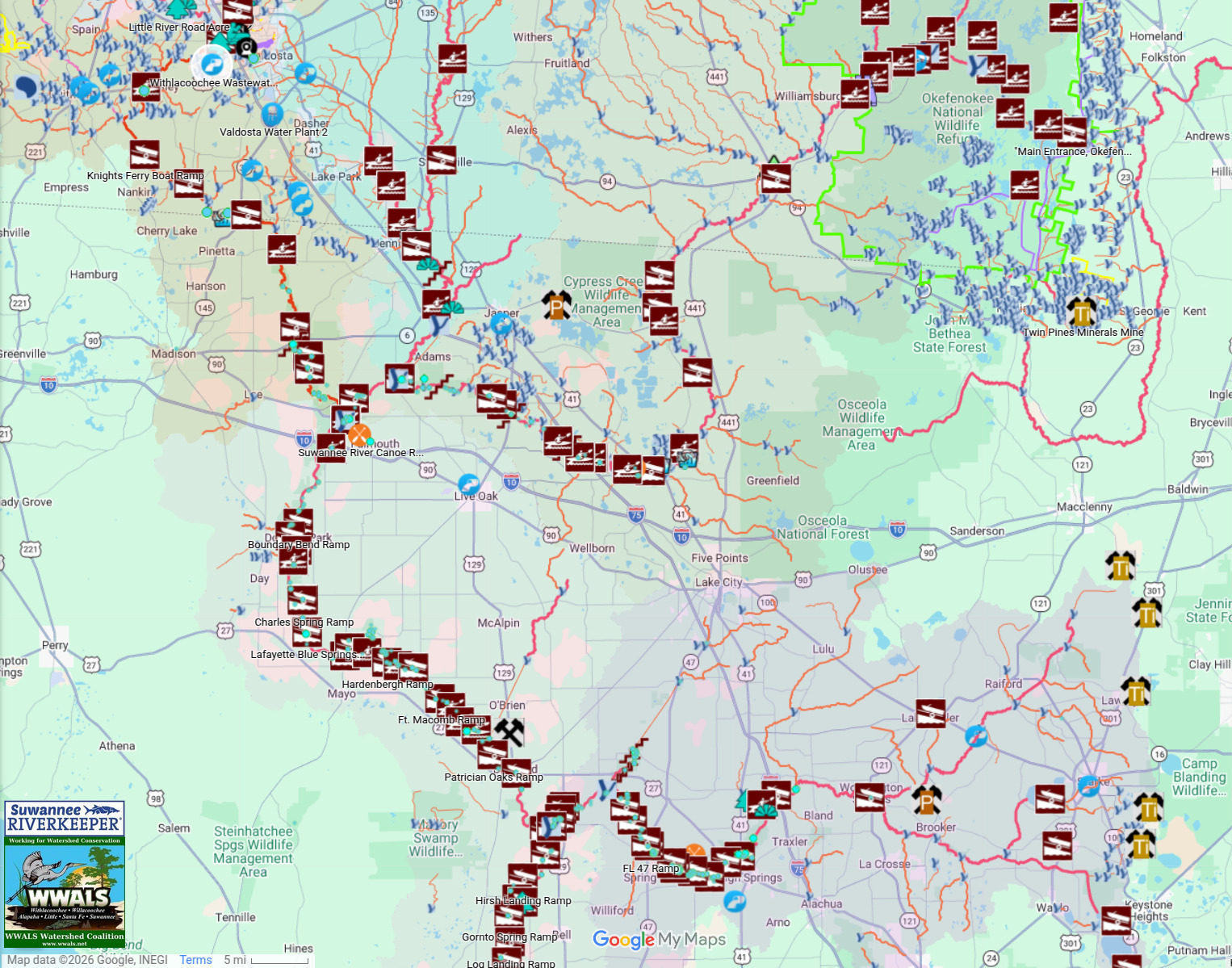 Map: Florida Downstream from Valdosta, 2026-02-05 --WWALS