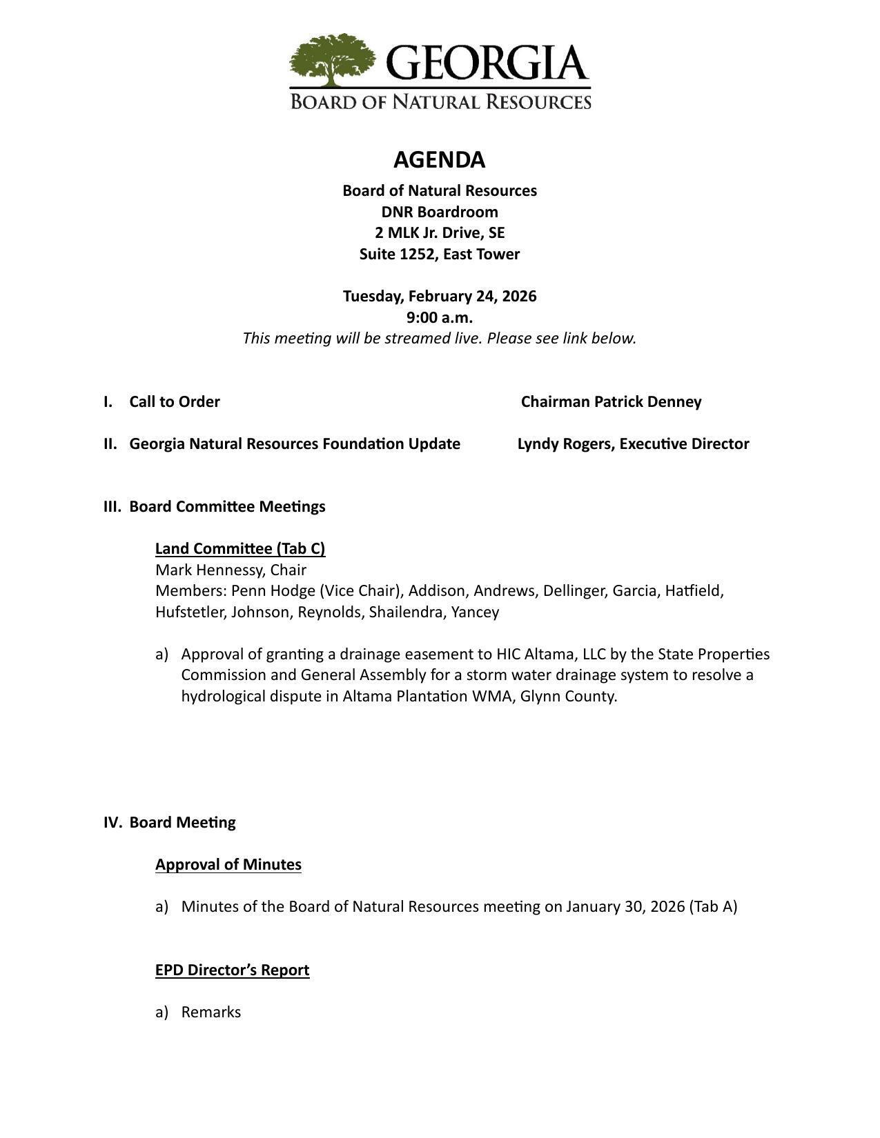 Land Committee, Approval of Minutes, EPD Director's Report