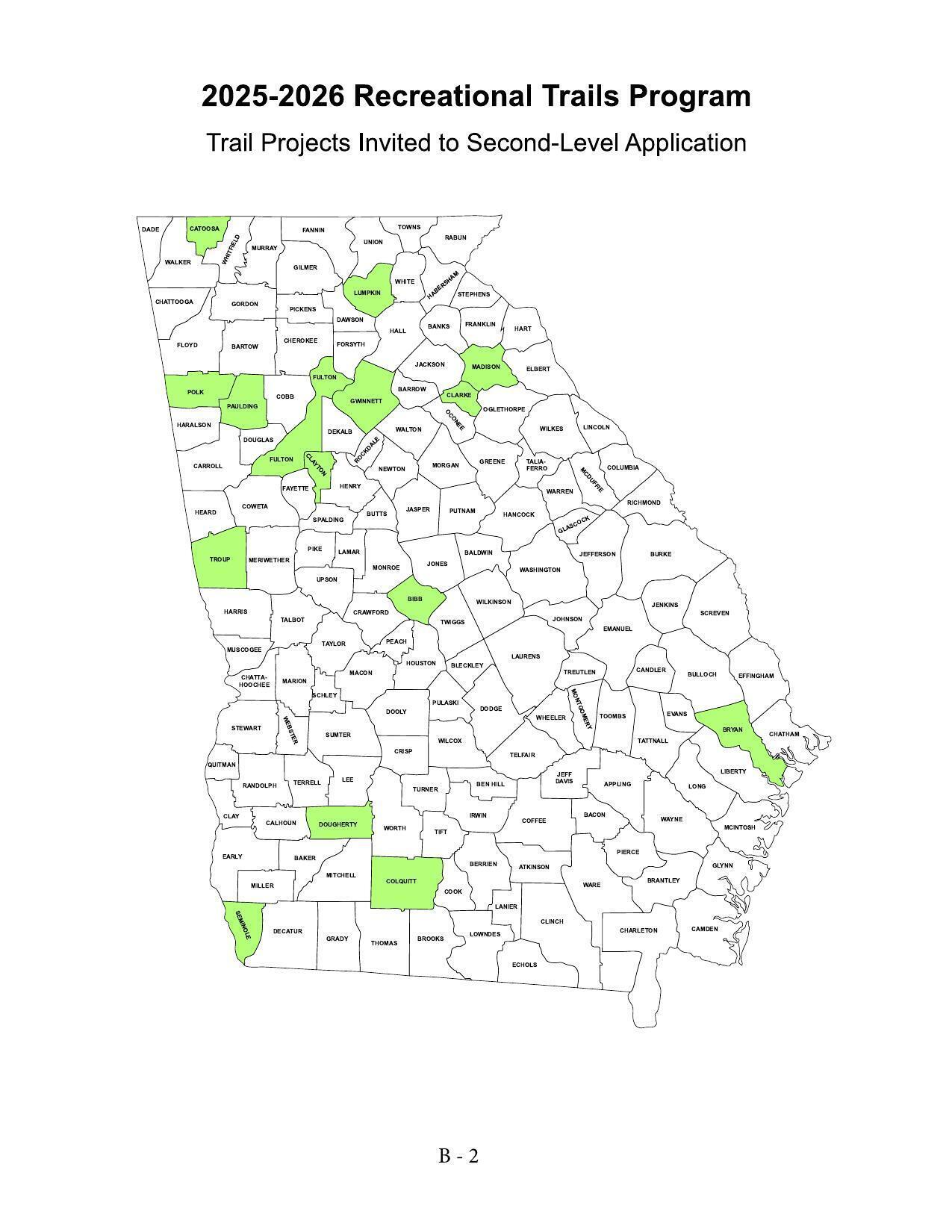 Map: Trail Projects Invited to Second-Level Application
