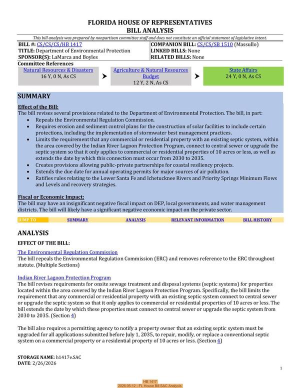 [HB 1417, 2026-05-12 --FL House Bill SAC Analysis]
