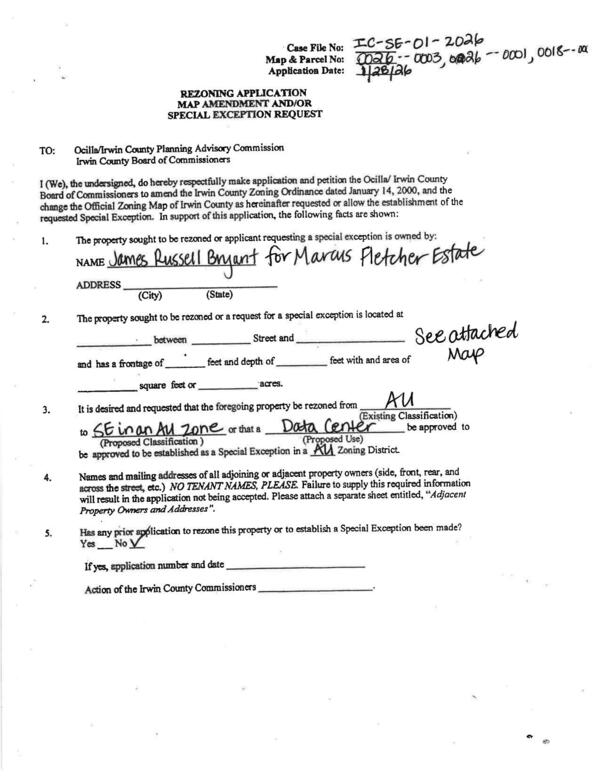 [SPECIAL EXCEPTION REQUEST by James Russell Bryant for Marcus Fletcher Estate]