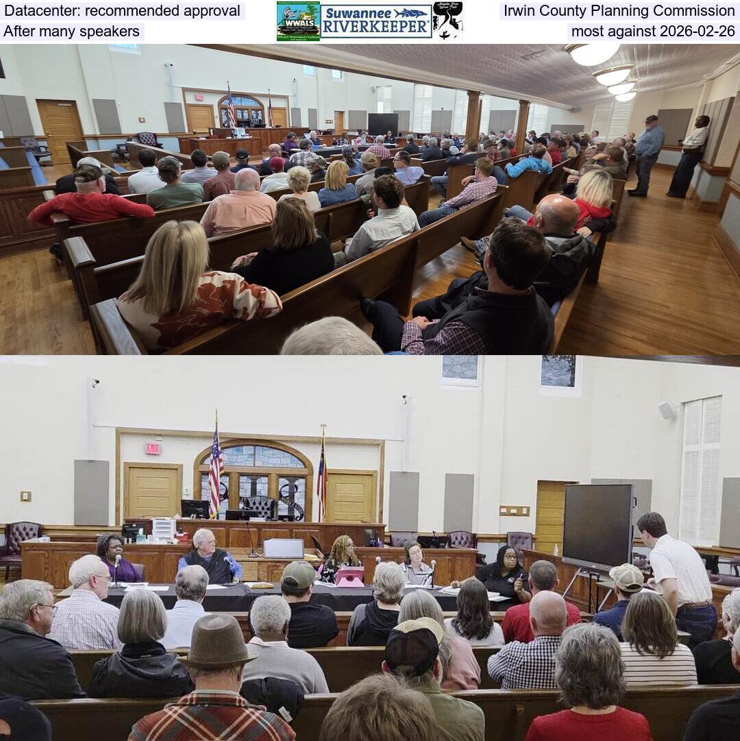 Datacenter: recommended approval, Irwin County Planning Commission, After many speakers, most against 2026-02-26
