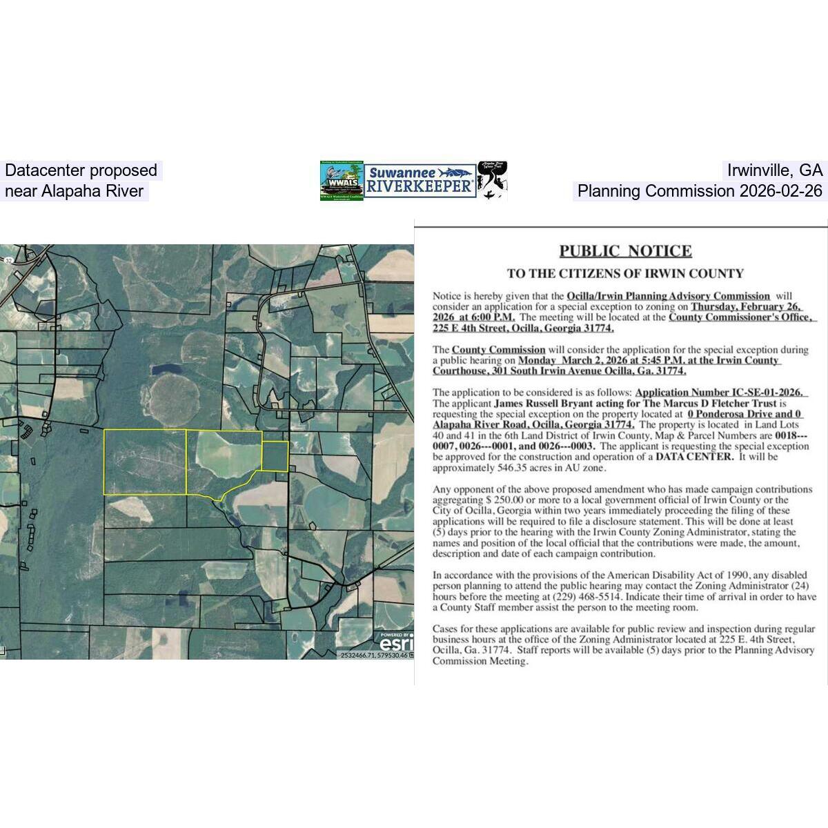 Datacenter proposed, Irwinville, GA, near Alapaha River, Planning Commission 2026-02-26