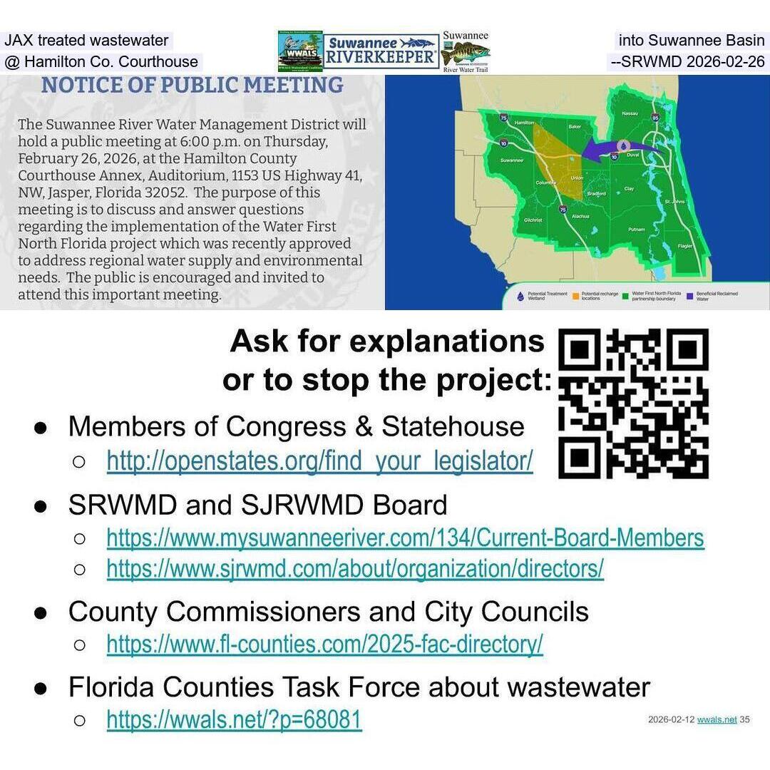 JAX treated wastewater into Suwannee Basin, @ Hamilton Co. Courthouse --SRWMD 2026-02-26