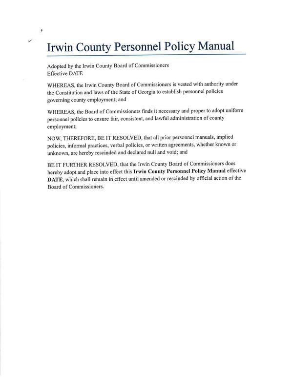 [Irwin County Personnel Policy Manual]