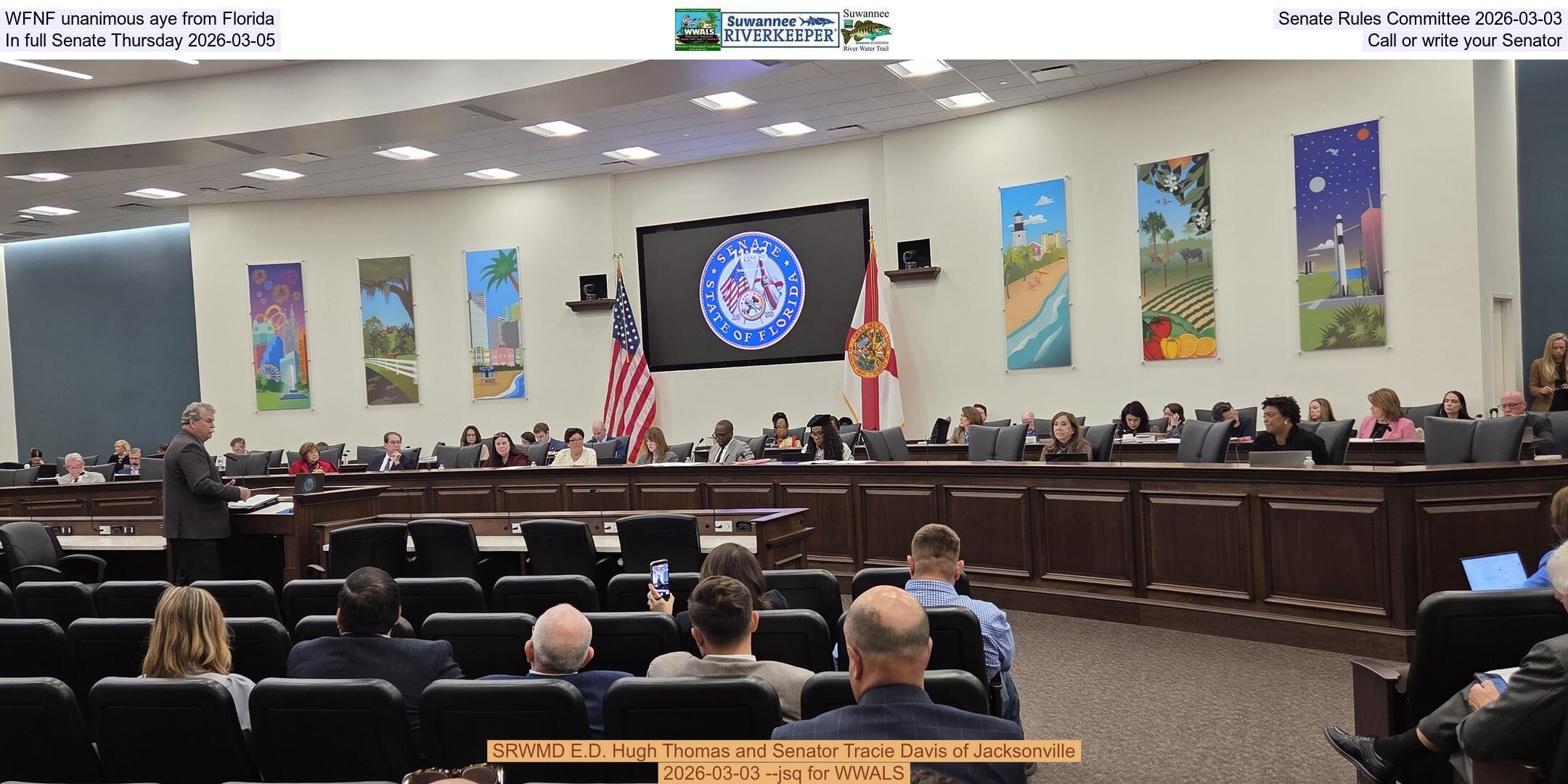 WFNF unanimous aye from Florida Senate Rules Committee 2026-03-03, In full Senate Thursday 2026-03-05, Call or write your Senator