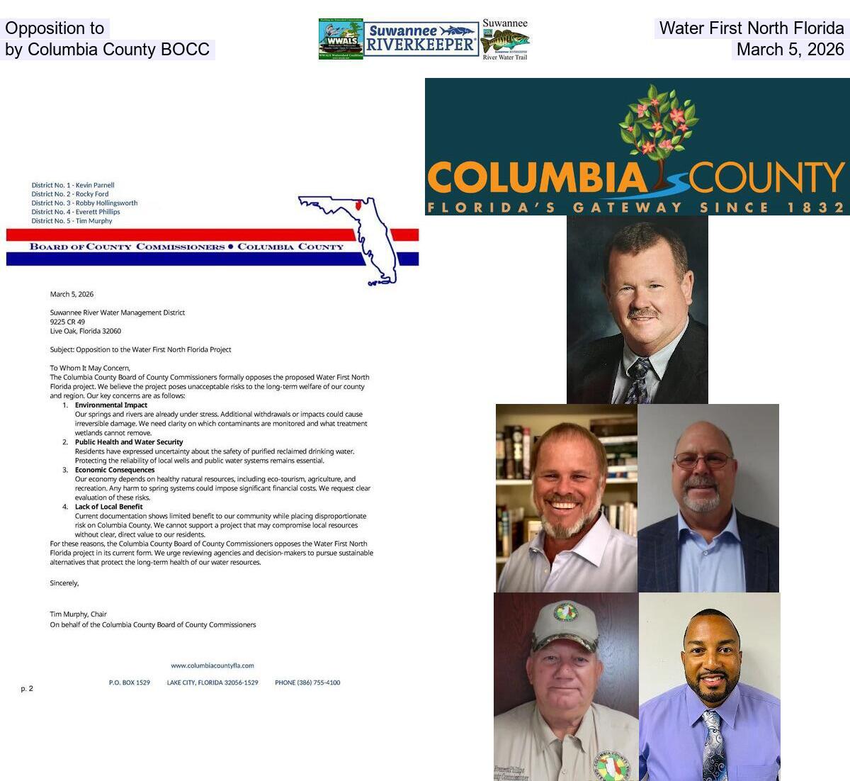 Opposition to Water First North Florida by Columbia County BOCC, March 5, 2026