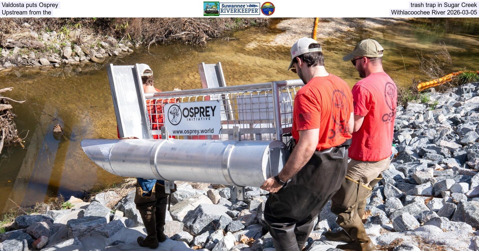 Valdosta puts Osprey trash trap in Sugar Creek, Upstream from the Withlacoochee River 2026-03-05
