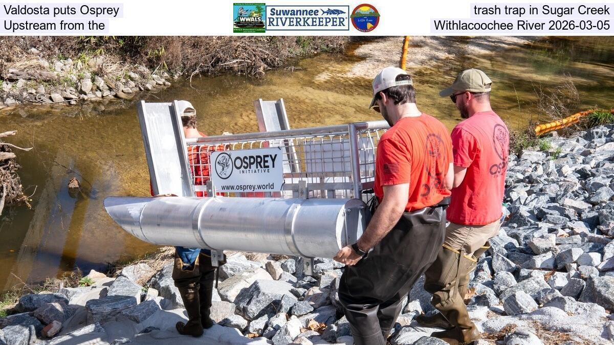 Valdosta puts Osprey trash trap in Sugar Creek, Upstream from the Withlacoochee River 2026-03-05