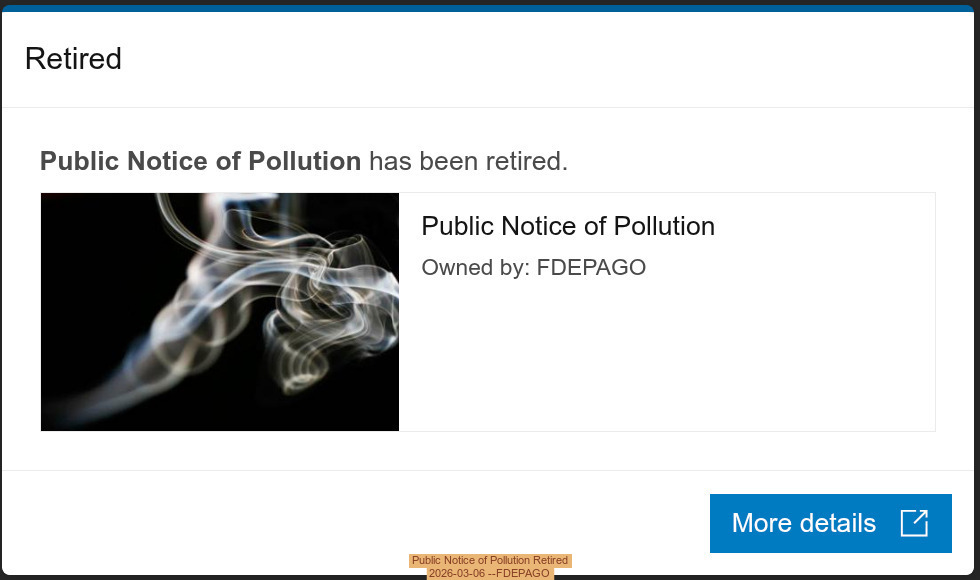 Public Notice of Pollution Retired, 2026-03-06 --FDEPAGO