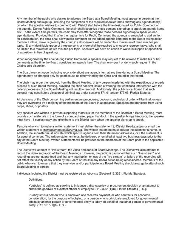 [Any member of the public who desires to address the Board at a Board Meeting, must appear in person at the Board Meeting and sign up...]