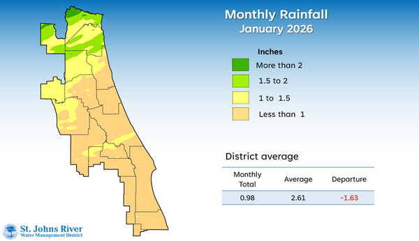 [Map: Rainfall, 2026-02-18 --SJRWMD]