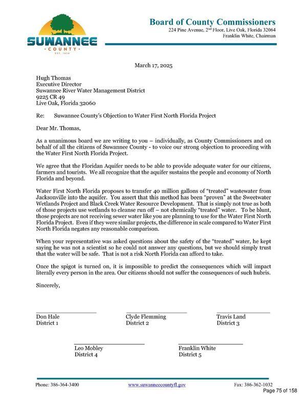 [Suwannee County’s Objection to Water First North Florida Project, 2026-03-17 --Suwannee County Board of County Commissioners]