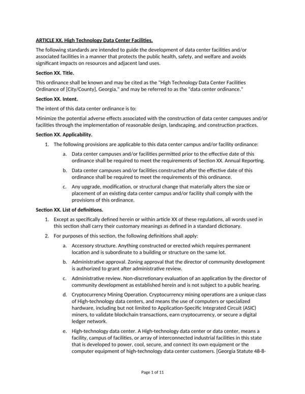 [ARTICLE XX. High Technology Data Center Facilities.]