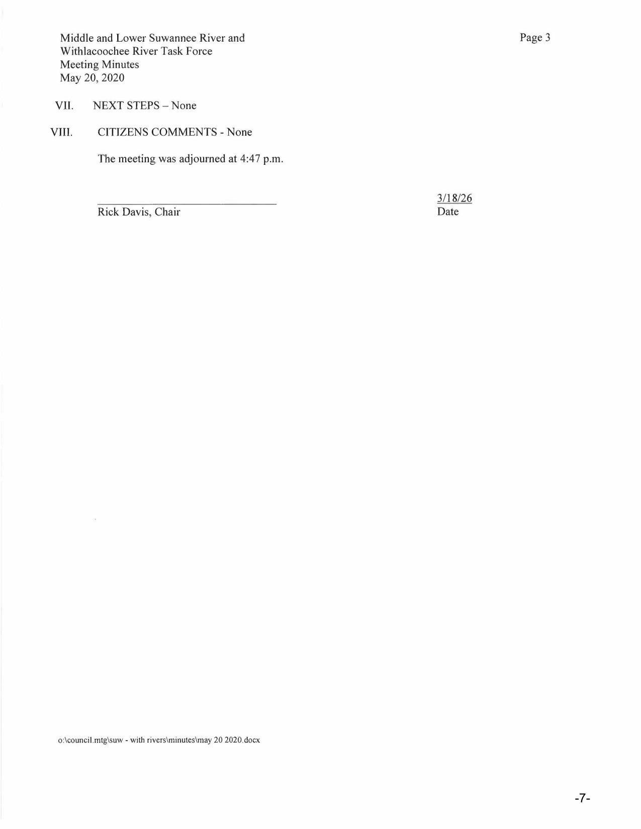 Next Steps (None) and Citizens Comments (None)