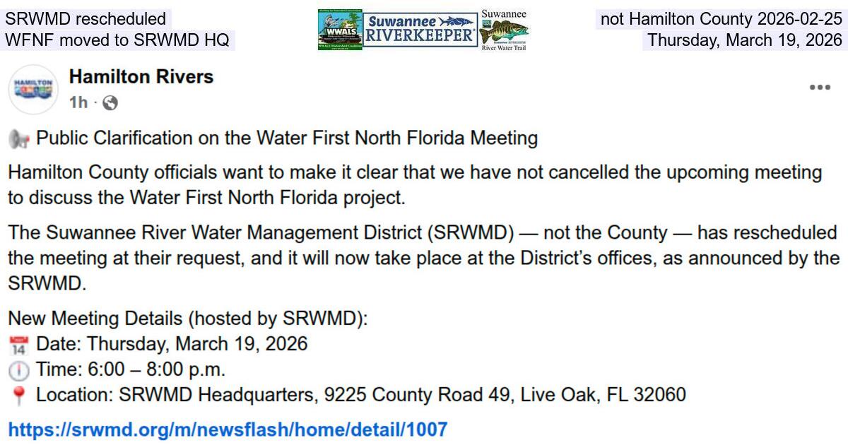 [SRWMD rescheduled, not Hamilton County 2026-02-25, WFNF moved to SRWMD HQ, Thursday, March 19, 2026]