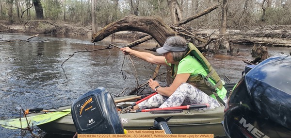 Tish Hall clearing brush, 2025:03:04 12:29:27, 30.8449534, -83.3464667, Withlacoochee River --jsq for WWALS