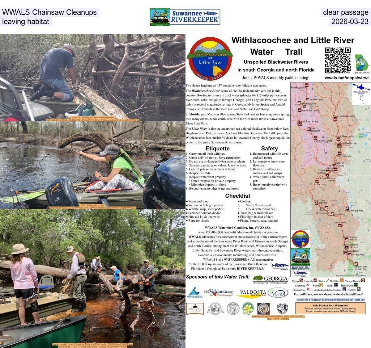 [WWALS Chainsaw Cleanups clear passage, leaving habitat, 2026-03-23]