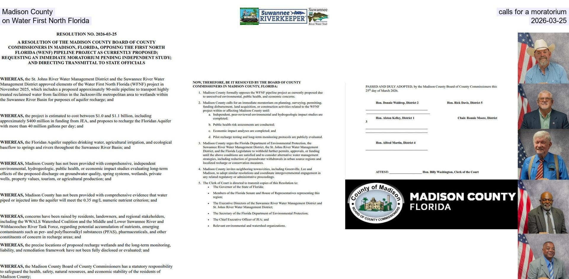 [Madison County calls for a moratorium on Water First North Florida, 2026-03-25]