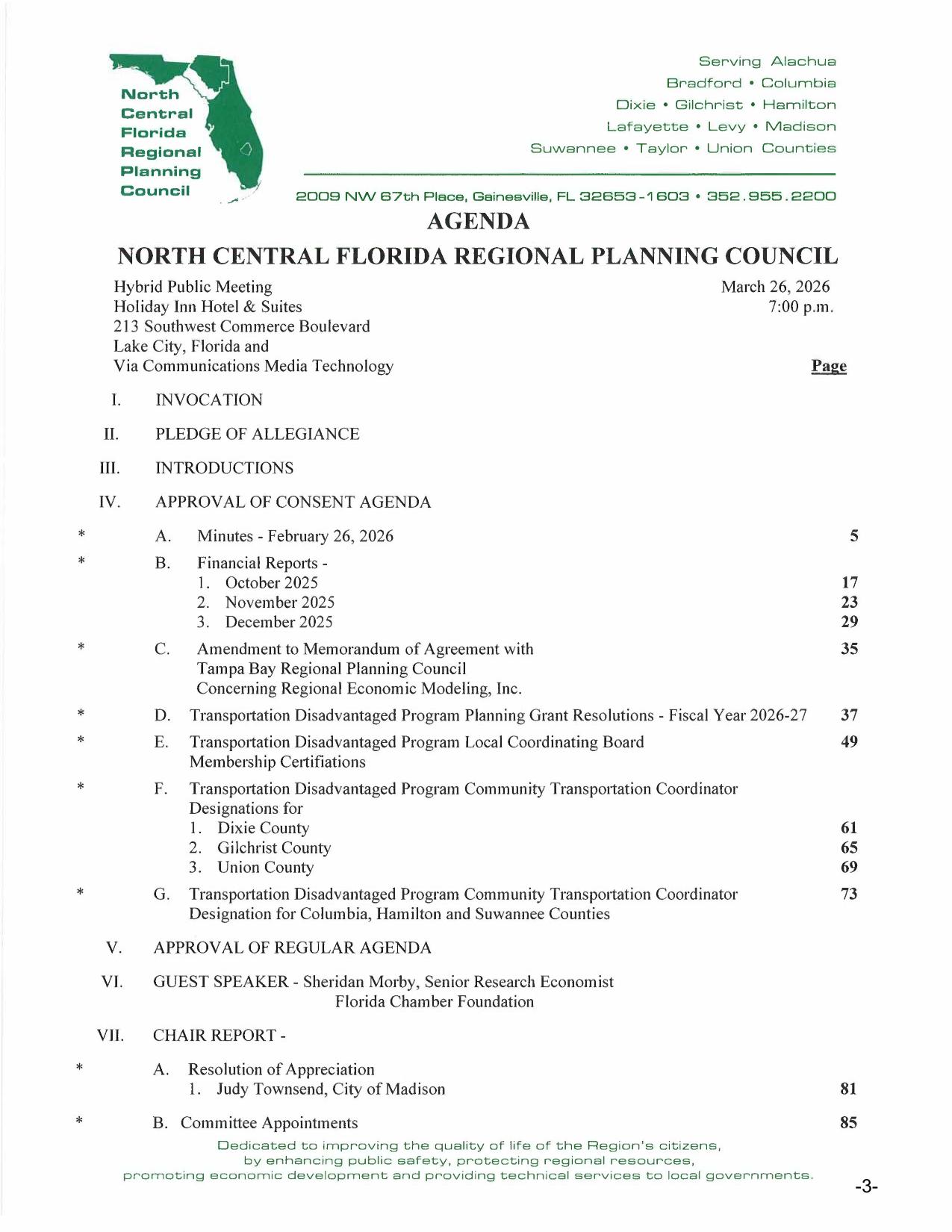 Consent Agenda, Guest Speaker: Sheridan Morby, Senior Research Economist, Florida Chamber Foundation
