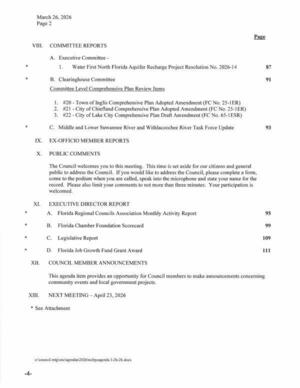 [Committee Reports, Public Comments, E.D. Report, Council Member Announcements]