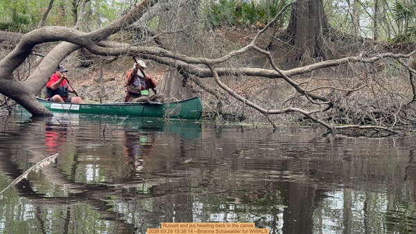 Russell and jsq heading back in the canoe, 2026:03:29 15:38:14 --Brianna Schawalder for WWALS