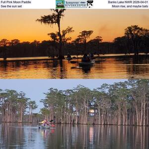 [Full Pink Moon Paddle, Banks Lake NWR 2026-04-01, See the sun set, Moon rise, and maybe bats]