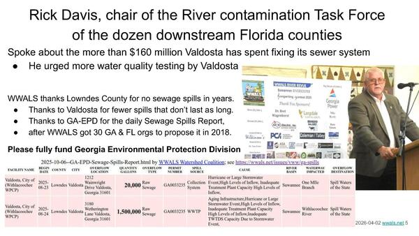 Rick Davis, chair of the River contamination Task Force of the dozen downstream Florida counties