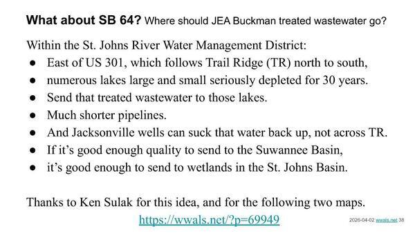 What about SB 64? Where should JEA Buckman treated wastewater go?