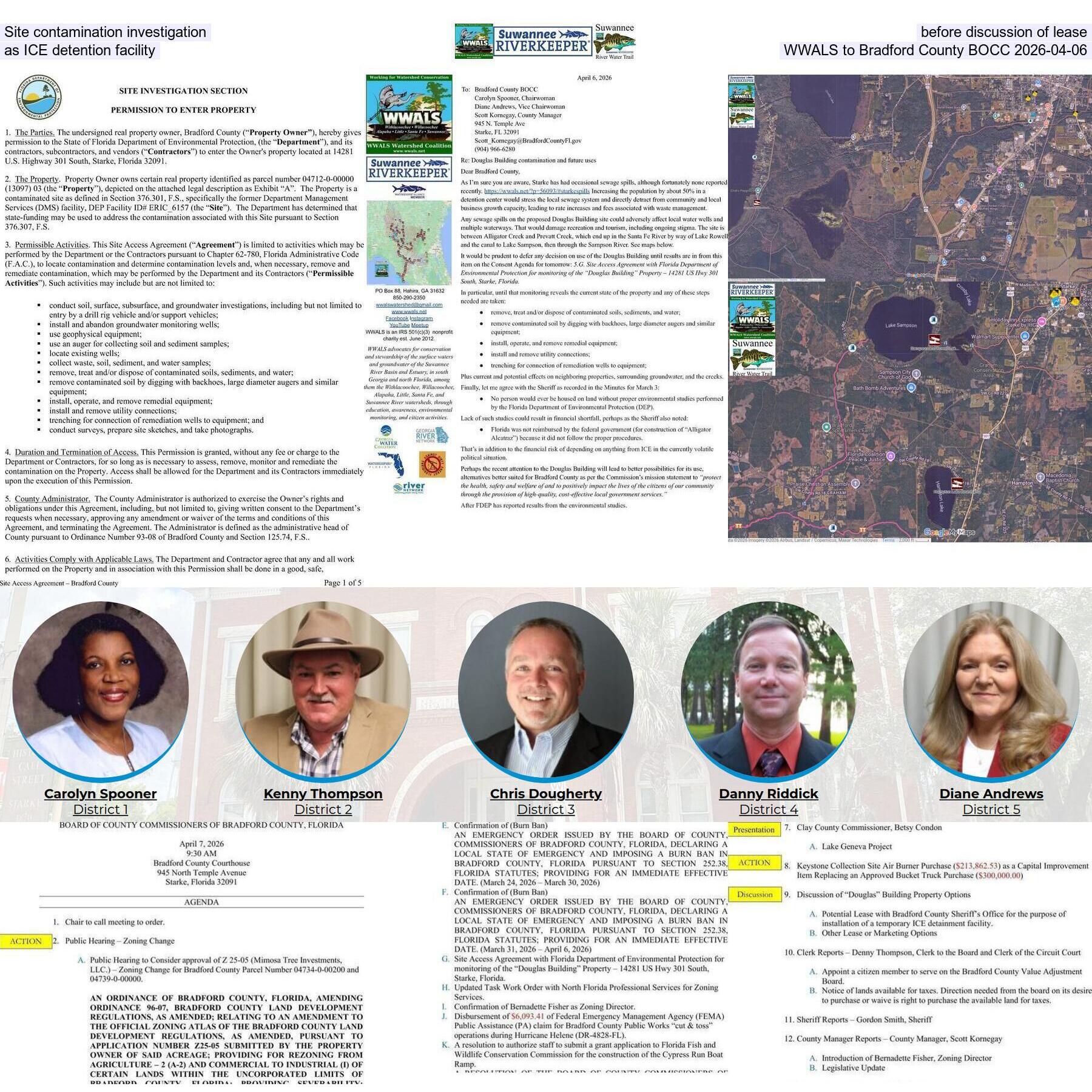 Site contamination investigation before discussion of lease as ICE detention facility, WWALS to Bradford County BOCC 2026-04-06