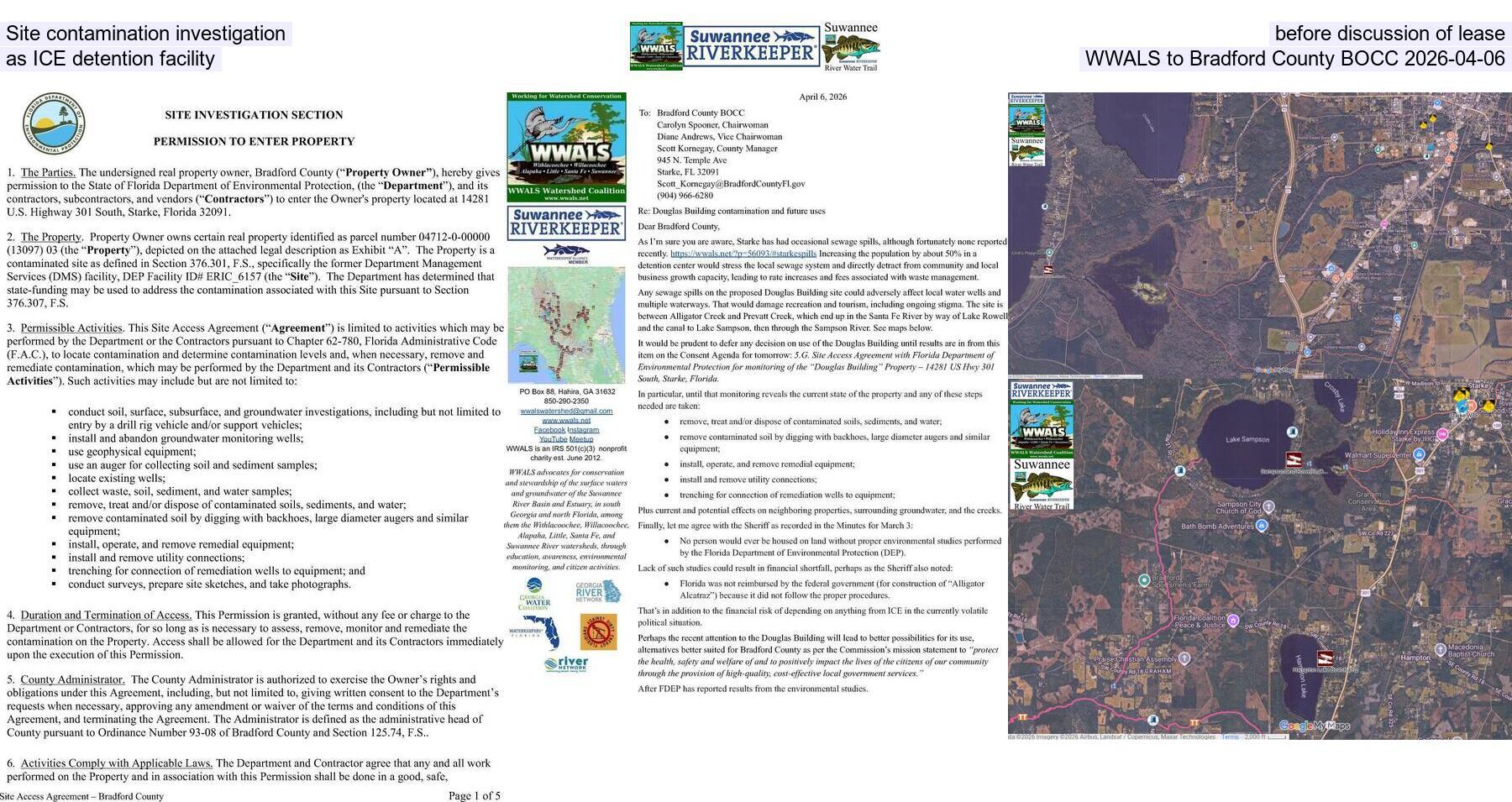 [Site contamination investigation before discussion of lease as ICE detention facility, WWALS to Bradford County BOCC 2026-04-06]