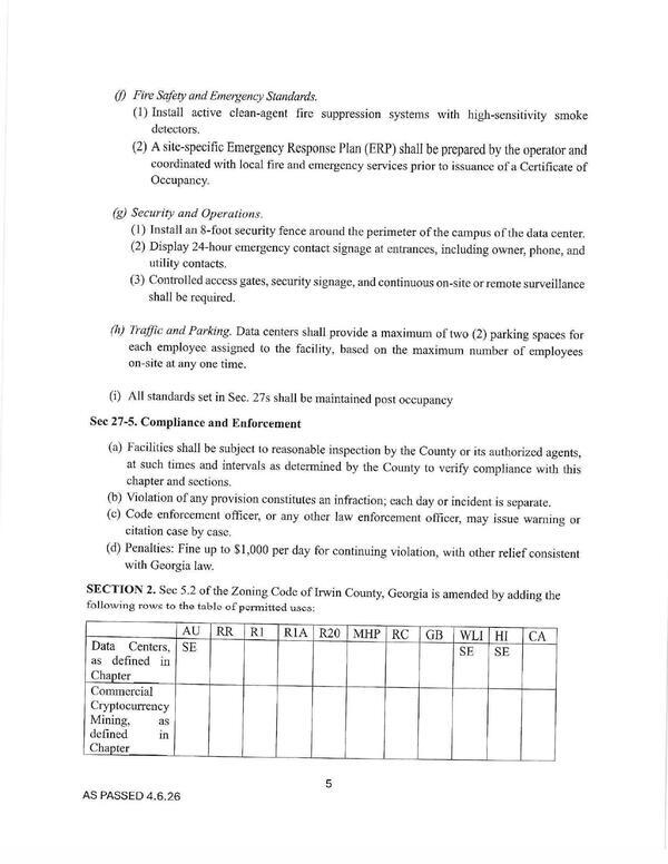 [27-5. Compliance and Enforcement; Land Use Section 5-2 Table]