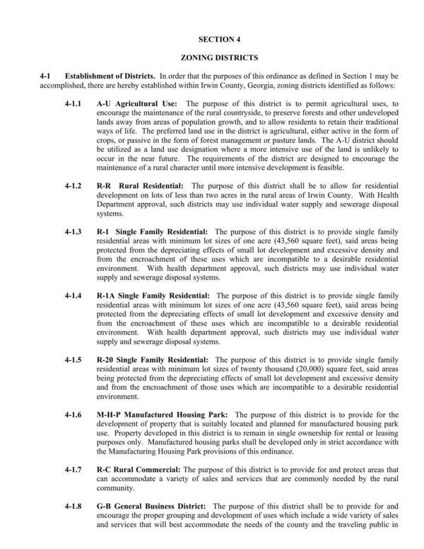 [SECTION 4: ZONING DISTRICTS; 4.1.1 A-U Agricultural Use]