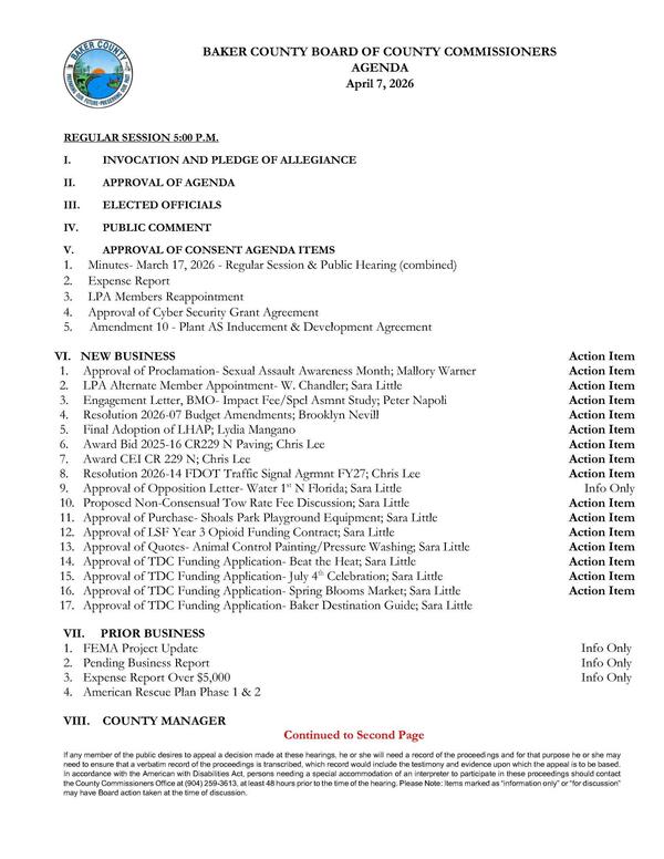 [9. Approval of Opposition Letter- Water 1st N Florida; Sara Little, 2026-04-07 --Baker County BOCC]
