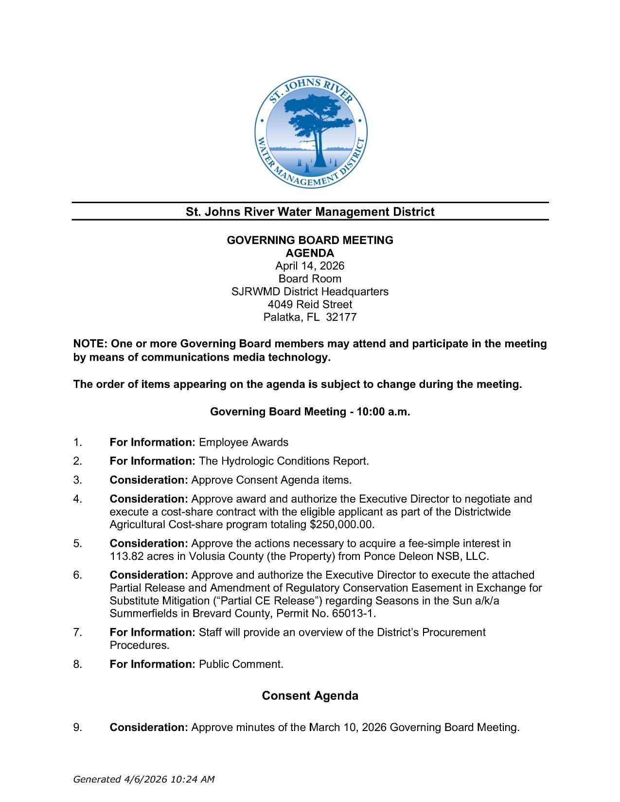 Governing Board Full Agenda, 2026-04-14 --SJRWMD