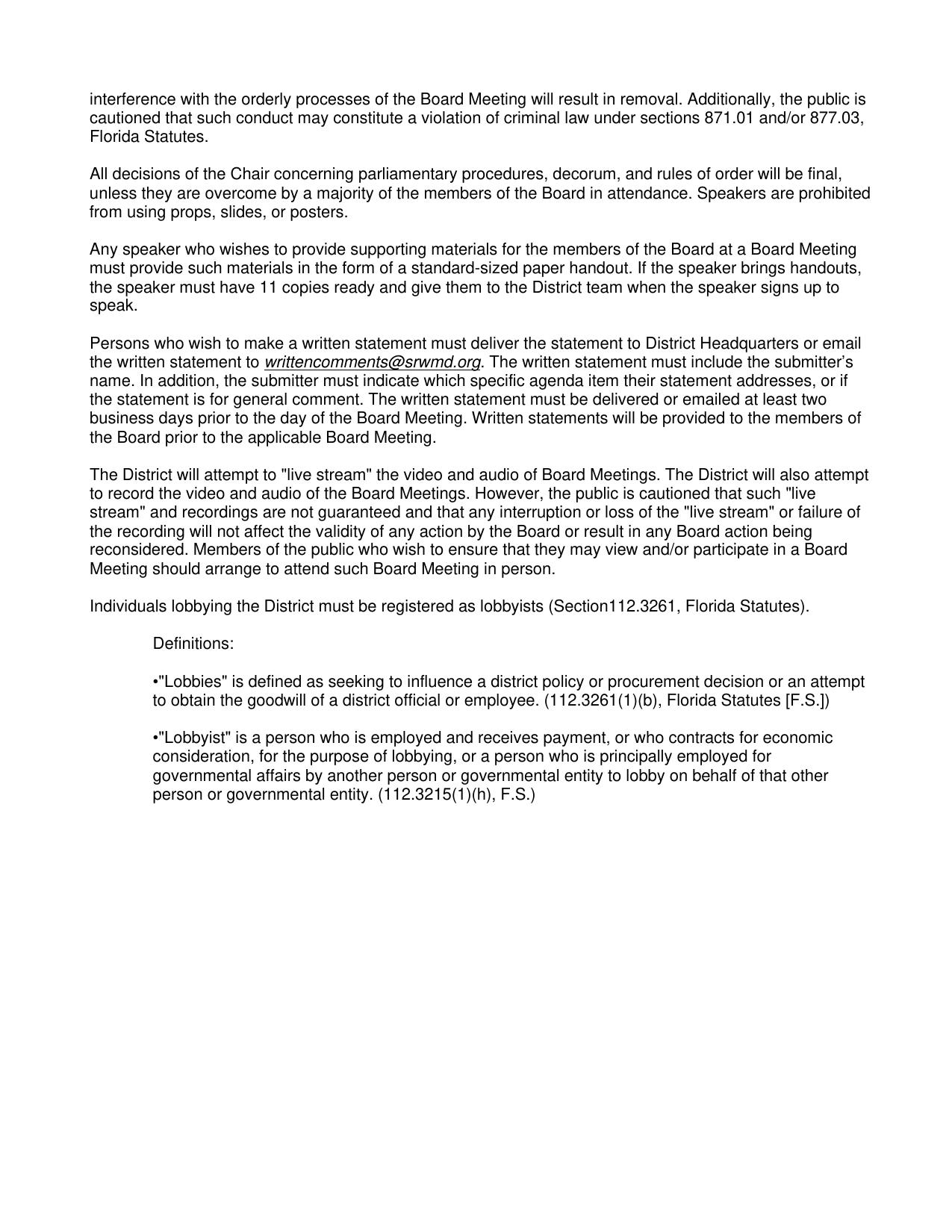 supporting materials and written statement in advance