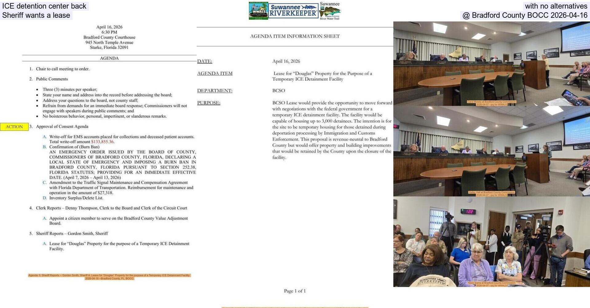 ICE detention center back, with no alternatives, Sheriff wants a lease @ Bradford County BOCC 2026-04-16