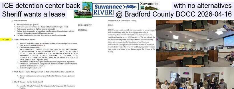 ICE detention center back, with no alternatives, Sheriff wants a lease @ Bradford County BOCC 2026-04-16