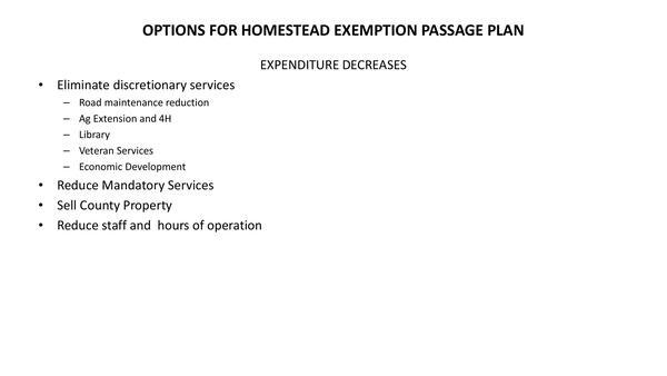 [EXPENDITURE DECREASES OPTIONS FOR HOMESTEAD EXEMPTION PASSAGE PLAN, 2026-04-20 --Gilchrist County, FL]