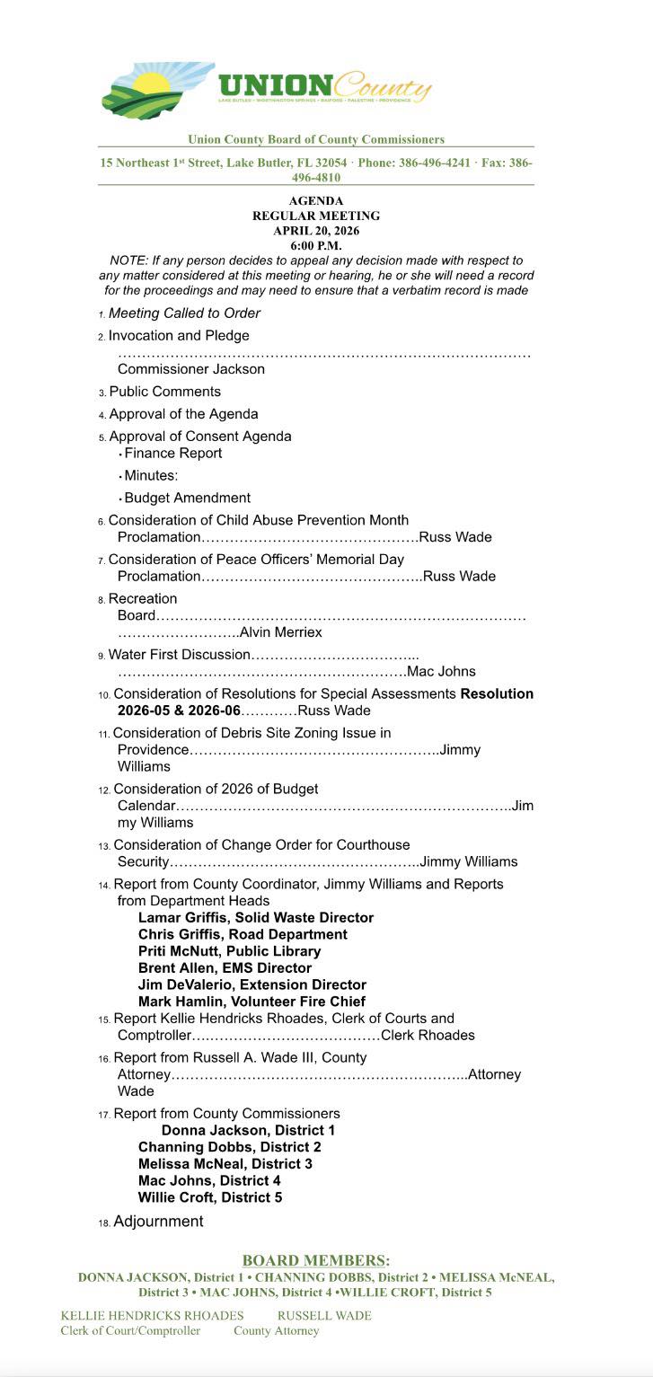 Facebook version of agenda, 2026-04-20 --Mac Johns